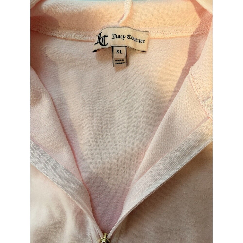Juicy Couture Pink Velour Full Zip Hoodie Women XL Silver Zip Y2K Track Jacket - Picture 7 of 11